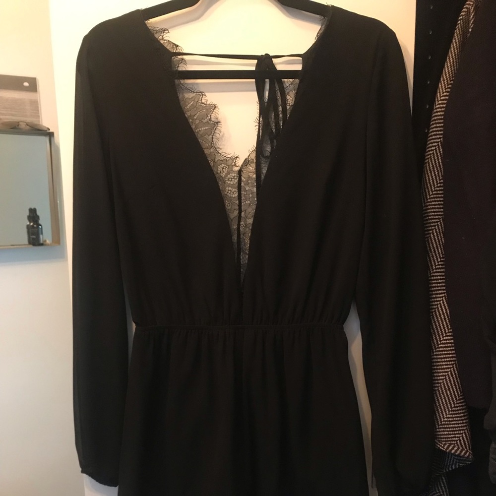 Black Long Sleeve Romper with Lace Detail